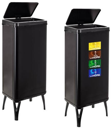 WELL HOME MOBILIARIO & DECORACIÓN 2 poubelles intelligentes de 60 l avec étiquettes magnétiques, hauteur : 95,5 (x 35,5 x 26), noir