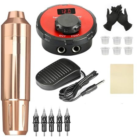 Tatueringssatser Tattoo Machine Kit LCD Digital Screen Tattoo Power Supply Pen Bläckset Permanent Makeup Machine Med 5 St Patronnålar För nybörjare(Color:Tattoo kit-rose gold)