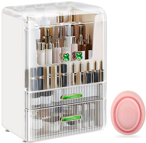 Wuciray Make Up Organizer Dustproof Kosmetik Aufbewahrung mit Deckel Schubladen Cosmetic Organizer Schmink Organizer Beauty Box Hohe Groß Kapazität für Schlafzimmer Badezimmer Schminktisch Weiß3