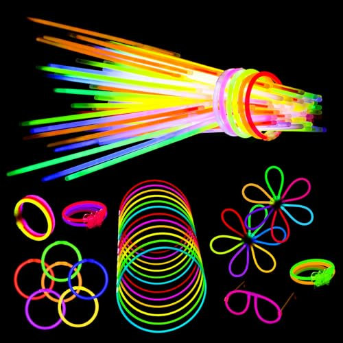 Prtoworior Juego de 100 barras luminosas para niños, fluorescente, resplandor en la oscuridad, Pascua, boda, Halloween y Navidad, paquete de suministros para fiestas