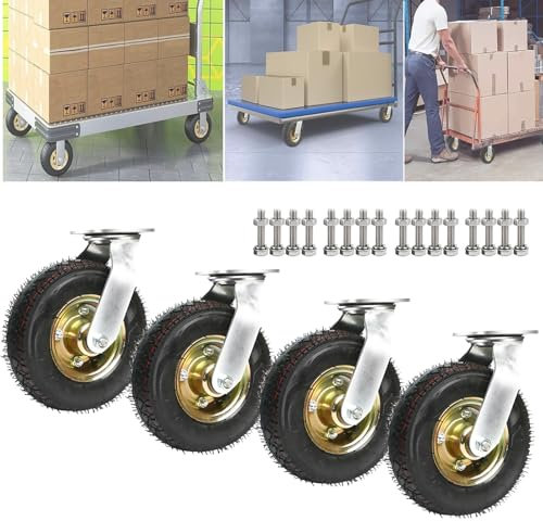 Luftreifen Gummi Rollen Schubkarrenreifen Pannensichere, 4 Stück Strapazierfähige Lenkrollen Industriell Rad, Ø150/200/250mm, Transportrollen Tragkraft 150kg, Lange Nutzungsdauer(4 Swivel,25cm)
