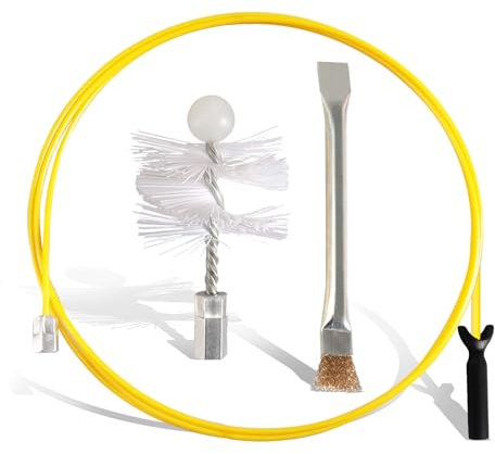 Kit de Ramonage Poêle Pellet 3 Mètres, Kit de Nettoyage, Hérisson Ramonage 80 mm, Canne Fibre de Verre, Courbure Maximale de 90°, 1 Brosses en Nylon, pour Poêle à Granulés