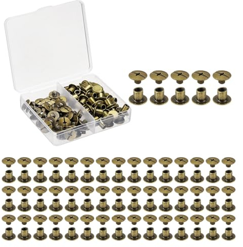 QUARKZMAN 50 Sets Chicago-Schrauben Ledernieten M5 3/16-Zoll-Gürtelbindung Metallschrauben für Lederhandwerk Taschen Schuhe Geldbörsen Buchbinden Bronze M5 x 6 mm