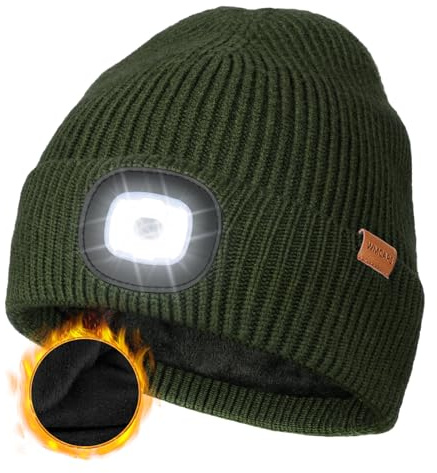 Wmcaps Mütze mit LED Licht, Type-C, wiederaufladbar, warme Futter, Geschenk | Dehnbar-weich, Freihändige Stirnlampe, Wintermütze für Herren, Ideal für Joggen, Hundespaziergänge und nächtliche Arbeiten.