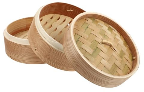 Cabilock Vaporera De Madera Hecha a Mano (2 Niveles Tapa) Olla De Vapor Para Alimentos