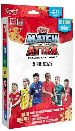 Topps Bundesliga Match Attax 24/25 - Mega Pack - enthält 125 Karten, darunter 5 Karten der Limited Edition.