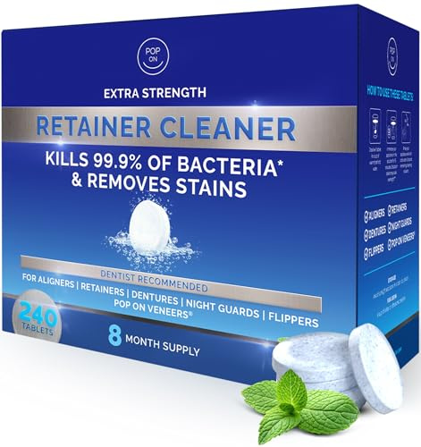 Retainer Cleaner Tablets for Invisalign Approved for Ultrasonic Cleaners -240 Denture Cleaning Tablets for Aligners, Night Guard, Mouth Guard - Denture Cleaner Tablets 8-Month Supply