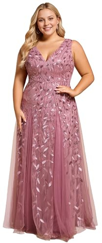 Ever-Pretty Brautkleid, lang, Pailletten, Blätter, Tüll, V-Ausschnitt, ärmellos, schick, EE02130-P, orchidee, 38