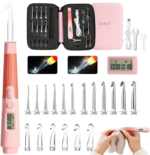 Transplant Set uncini LED 18 in 1 con contatore, chiavi e custodia, 2,0-14,0 mm, rosa, plastico e metallo, principianti e appassionati