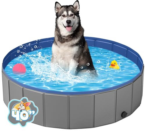 YSJILIDE Portable Dog Pool PVC Pet Swimming Pool Bathtub Collapsible Dog Pool, Hard Plastic Pool for Pets to Swim and Bath (M-39x 12 Dark Grey)