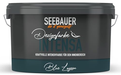 SEEBAUER diy Intensivfarbe INTENSA Blau 2,5L (Blue Lagoon) Edelmatte Wandfarbe Dunkelblau - Innenfarbe sehr hohe Deckkraft - Matt, Abwaschbar und Tropffrei