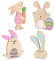 LIHAO Lapin Décoration Pâques en Bois, 4 Pièces Décoration Lapin de Pâques, Artisanat Ornements Pâques pour Tables Fenêtres Fêtes