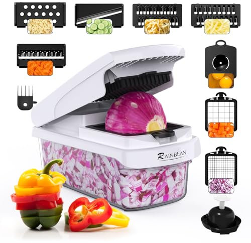 Vegetable Chopper - Mandoline Slicer, Onion Veggie Food Chopper with Container, Cucumber Potato Slicer, Salad Chopper Tool, 15 in 1 Kitchen Gadgets, Perfect for Cooking House Warming Gifts