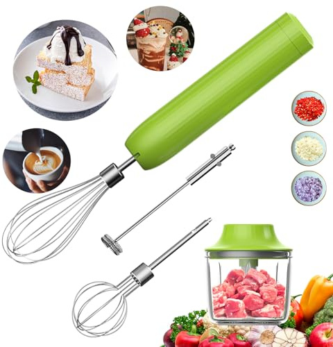 4-in-1 Cordless Hand Mixer with Whisk and Forther Wand,Electric Whisk, Milk Frother, Handheld Frother, hisker, Stirrers Electric,Coffee Frother,Food Chopper, Baby Food Maker,4-Speed, 10Oz