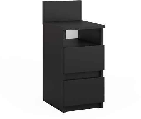 Vicco Nachttisch Monty, Schwarz, 25 x 59.1 cm | mit 2 Schubladen, geeignet zur flexiblen Platzierung neben Bett oder Sofa