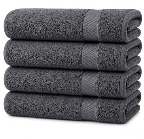 Opulent Dreams Grey Bath Towels Set of 4 - Large 100% Egyptian Cotton Bath Towels, 70x135cm - Super Absorbent & Quick Dry, Soft Hotel-Quality Towels for Bathroom (Grey)