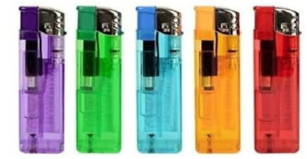 Pack of 5 - Multipack Assorted Colour Electronic Lighters with Adjustable Flame, Easy to use, these lighters are perfect for lighting candles, fireplaces, grills (5)