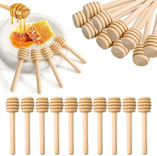 YEUIKERR 80 Pack 6 Inch Mini Honey Dipper Stick Bulk Wooden Honey Comb Wand, Mini Wood Honey Stirrer Stick for Honey Jar Dispense Drizzle Honey and Wedding Party