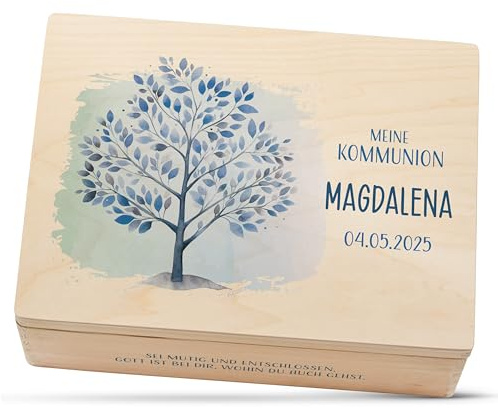 Amari® Personalisierte Holzkiste (Baum des Lebens) | Erinnerungsbox aus Holz zur Taufe, Kommunion, Konfirmation, Firmung, Ostern | Geschenk für Mädchen & Jungen