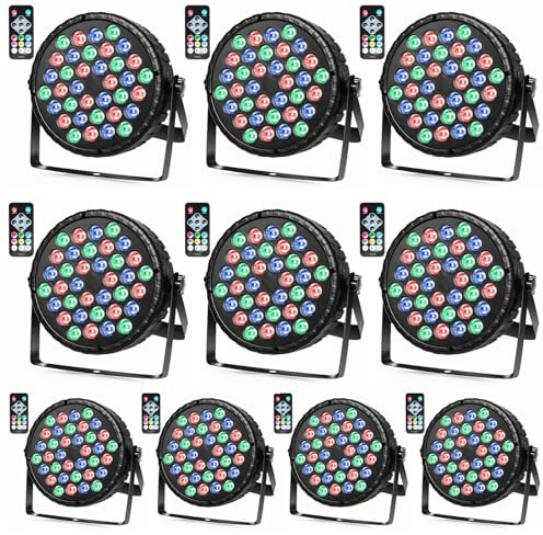 Stage Lights 36 LED RGB DJ Par Light Remote & DMX Controlled Sound Activated Uplights for Wedding Birthday Club Christmas Music Show Dance Party Stage Lighting-10 Pack