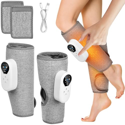Lot de 2 Massseurs Chauffants de Jambes, Masseur de Mollets sans Fil, 3 Modes, Massage Chronométré 20 Min
