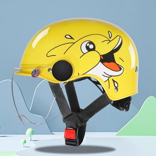 QJWMatic Casco da Moto retrò 3/4 per Bambini con Visiera, Casco Aperto, Mezzo Casco per Ragazzi E Ragazze, Casco Quattro Stagioni Ciclomotore, Scooter Casco Jet Omologato ECE B,48-53CM