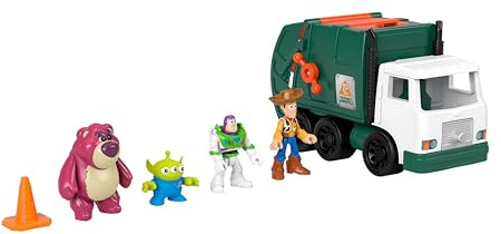 Imaginext Disney y Pixar Toy Story camión de basura con figuras | Incluye figuras de acción de 3 pulgadas de Buzz Lightyear, Woody y Lotso, Alien y vehículo de juguete, JLC41