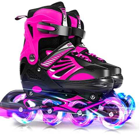 ACAGALA Einstellbare beleuchtende Inline-Skates mit leuchtenden Rädern für Kinder und Jugendliche Mädchen Jungen Inline-Skates