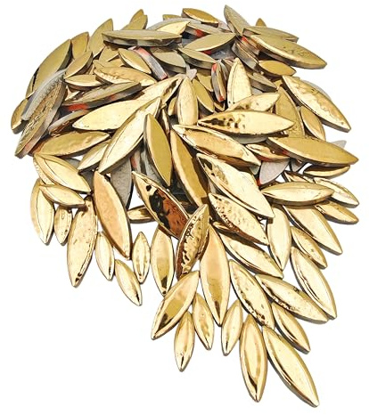 500 g/1,1 lb Weidenblatt-Petal-Form Keramik-Mosaik, Unregelmäßige Mosaikstücke für Heimdekoration oder DIY-Bastelarbeiten, Mosaikherstellung Zubehör. (Gold)
