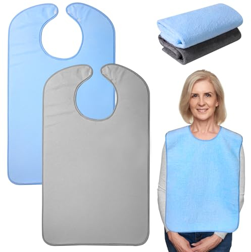 CXWLHH Lätzchen für Erwachsene Wasserdicht Latz für Erwachsene Mehrweg Waschbar mit Druckknöpfen Unisex Kleidungsschutz Senioren Verstellbare Wasserdichte Frottee für Ältere und Behinderte