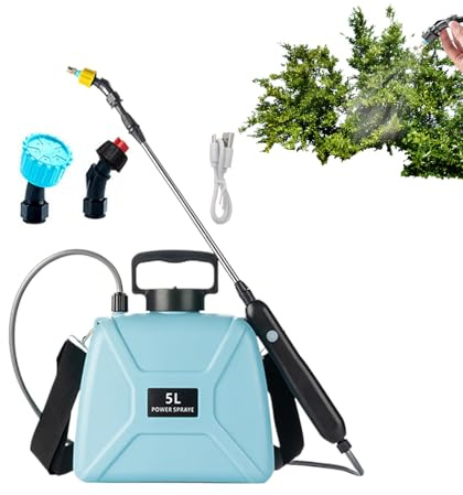 Pulverizador Eléctrico de Agua - Pulverizador De Jardín 5L,3 Boquillas De Nebulización con Correa Y Varilla Telescópica para Coche Jardín Piso Ventana Piscina