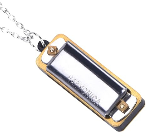 Ejoyous Mini Armonica Necklace, Armonica Necklace Key 4 Fori da 8 Toni Strumento Musicale con Catena Musicale (SILVER)