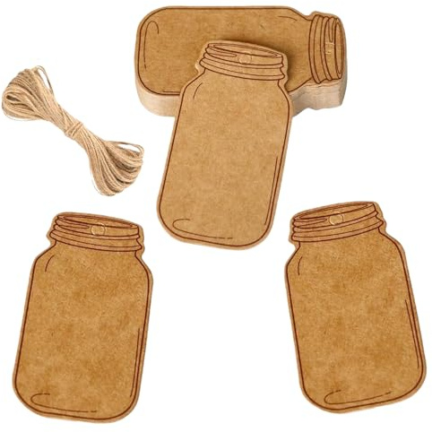 100 Stück 6,4 x 3,5 cm Vintage-Kraftpapier-Geschenkanhänger, blanko, Einmachglas-Flaschenetiketten mit Jute-Schnur, für Hochzeitsgeschenke, Bastelarbeiten