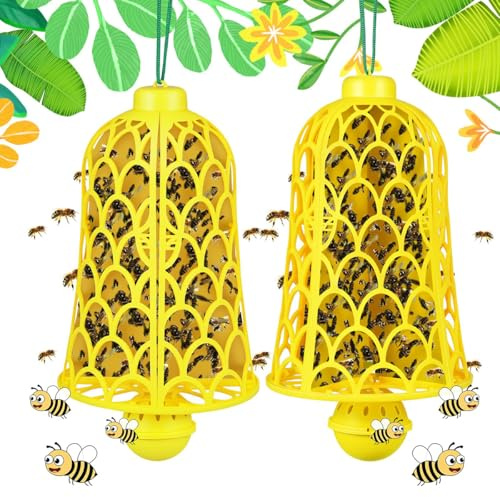 Wespenfallen für den Außenbereich, zum Aufhängen, klebrig, für Bienen- und Hornissenfänger für gelbe Jacken, Bienen, Fliegen, Motten, Mücken und Gartenschädlingsbekämpfung, 2 Stück
