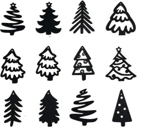 12 Stück Holz Weihnachtsbaumschmuck Set, Christbaumschmuck Holzanhänger in Verschiedenen Tannenbaum Formen, Minimalistischer Weihnachtsanhänger für DIY Basteln & Weihnachtsdekoration