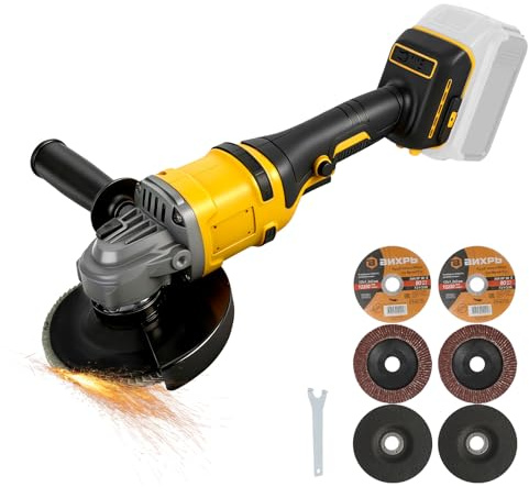 Roadtime 125mm Amoladora angular lijadora para DeWalt de 20V(sin batería) | 11800/MIN lijadora sin escobillas con 2 discos abrasivos+2 discos abrasivos+2 discos de corte, para cortar