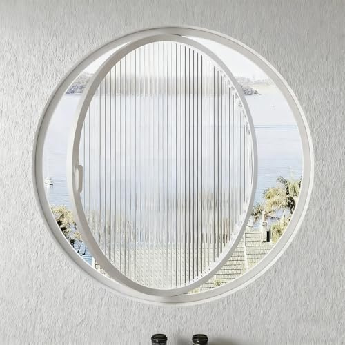 BYJSJY Rundfenster,Kellerfenster,360° Drehbares Rundfenster,Schuppenfenster,Drehfenster Mit Mittelachse,Rahmen Aus Aluminiumlegierung Und Gehärtetes Glas,Für Küche Badezimmer(White3,100cm/39.4in)