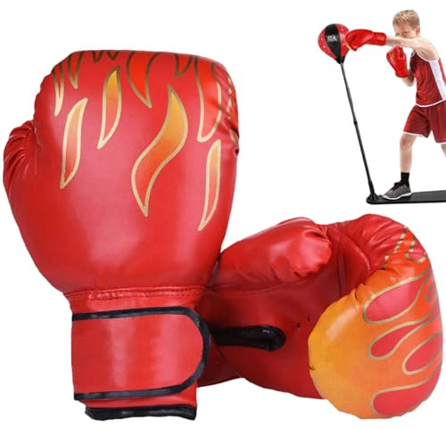 Gants de Boxe pour Enfants de 6 à 11 Ans, Gants Boxe pour Enfants à Motif Flamme, en PU Respirants avec Ruban Fixation, Mitaines remplies d'éponge pour l'entraînement, l