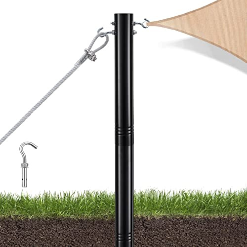 Harrms Shade Sail Poles Kit, Black, 9 FT Sun Shade Sail Pole Heavy Duty Metal, 63mm Thick Diameter Outdoor Sail Shade Pole for Garden Patio Backyard Lawn and String Light