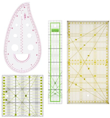 4 Pezzi Righello Sarta, 15x15cm/15x30cm/5x30 cm/Righelli Curvo, Righello per Cucito Trasparente, Righelli per Patchwork Universale per Patchwork, Lavori di Artigianato in Tessuto e Progetti Fai da Te