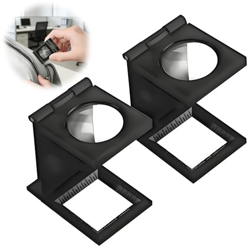 2 PCS Contador de Hilos, Lupa Plegable 10x con Soporte, Lupa de Bolsillo para Relojería, Ideal para Costura, Telas, Joyería, Reparaciones y Mediciones de Precisión