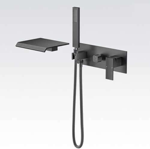 XJTNLB Grifo Bañera Monomando Cascada Gris Pistola Grifo Mezclador Empotrado para Ducha con Alcachofa de Mano Grifos Duchas de Baño