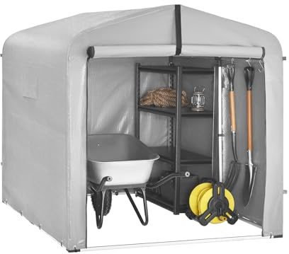 SoBuy Caseta Jardin Exterior para 2-4 Bicicletas 159x219x165 cm | Carpa para Exteriores con 8 Ganchos, Protección UV y Ventilación, también para Moto, Plata, KLS11-II-L