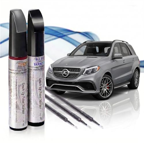 Asturcolor Reparador Arañazos Coche, Lápiz Retoque Automóvil, Bolígrafo Reparaarañazos, 2 Piezas Pintura Retoque Mercedes con Base + Laca, Fabricado en España (992 GRIS SELENITA)
