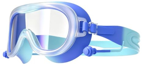 Riaisttd Occhialini da nuoto per bambini, anti-appannamento, con ampia visuale, con tappi per le orecchie, occhialini da nuoto per ragazze con cinturino regolabile, per bambini 3 ai 14 anni, per