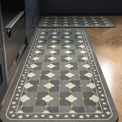 Alfombra Cocina 50X80Cm Blanca Gris Alfombra Vinilica Cocina Cuero,Modernas Lavable Antideslizante Anti Fatiga para Pasillo, Comedor,Hogar Alfombrilla Cocina