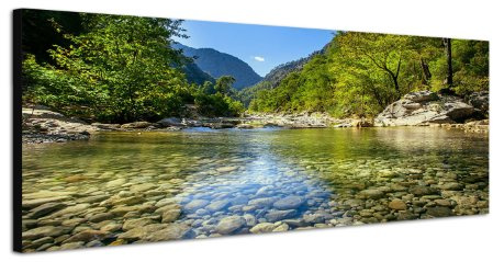 Gebirgsfluss Bach Quelle 150x50cm Breitbild als Panorama auf Leinwand und Keilrahmen fertig zum aufhängen - Unsere Breitbild als Panoramaer auf Leinwand bestechen durch ihre ungewöhnlichen Formate und dem extrem detaillierten Druck aus bis zu 100 Megapixel hoch aufgelösten Panoramafotos. Damit garantieren unsere Bilder einen fantastischen Bildeindruck, leuchtende Farben und gestochen scharfe Details. Qualität aus Deutschland
