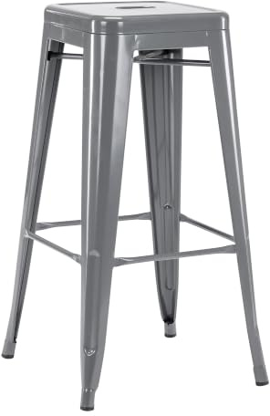 Duhome Barhocker Eisen Barstuhl, Sitzhöhe 76cm Tresenhocker, Stapelbar Metall Bistrohocker mit Fußstütze im Industry Design, Grau