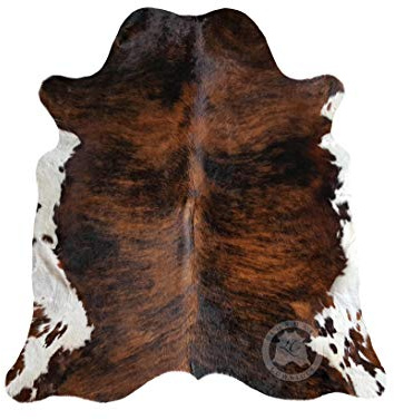Sunshine Cowhides 100% Genuine Dark Brindle Tricolor Cowhide Rug - Modern Style Animal Skin Rug & Floor Carpet - Home Decor Area Rug for Living Room, Bedroom, Office & Kitchen Decor - Large (6x6-7ft)
