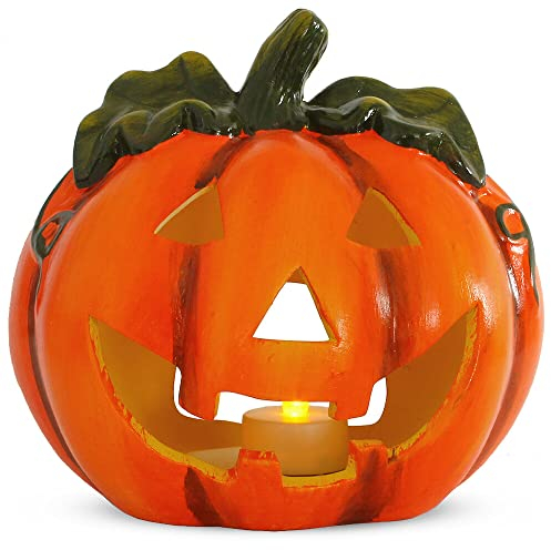 Decorazione a forma di zucca per Halloween, set da 18 x 17 cm, motivo Halloween illuminata per esterni, lanterna